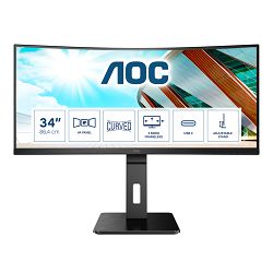 AOC CU34P2C, 34" VA WQHD,  HDMI 2.0, DisplayPort 1.2, USB-C 3.2, 100Hz, Curved, Power delivery 65W, speakers, Adaptive Sync