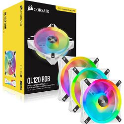 Corsair ventilator 120mm iCUE QL120, PWM, RGB, 3-Pack, White, CO-9050104-WW