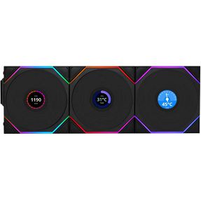 Lian Li ventilator 120mm UNI FAN TL Wireless LCD 120 Reverse Blade, ARGB, PWM, 3-pack + kontroler, Black, 12RTLLCD1W3B