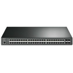 TP-Link JetStream 48-port Gigabit L2 Smart PoE+ preklopnik, 48×10/100/1000 RJ45 ports, 4×SFP Gigabit, 1×RJ45 console port, 1×microUSB, 1U 19" rack-mount (385W)