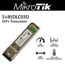 MikroTik S+85DLC03D, 10G SFP+ transceiver with a LC connector, 850nm, for up to 300 meter Multi Mode fiber connections, MIK-S+85DLC03D