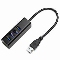 Asonic HUB 4-portni USB 3.0, Tip A,  N-UH325, Usb 3.0, USB-A, black, aluminijsko