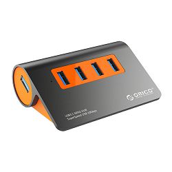 Orico 4-portni USB3.1 hub, Dark Gray/Orange, dodatno napajanje, ORICO M3H4-G2