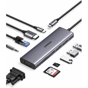 Ugreen USB-C Hub 10u1, 4K, 1x HDMI / 1x VGA / 1x USB 3.0, 100W PD, 15601
