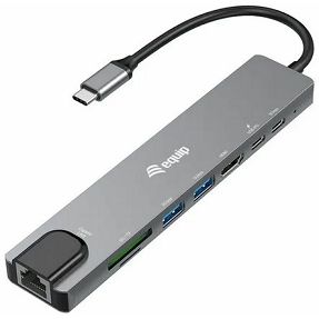 USB-C Hub Equip 8-in-1, USB-A, USB-C, HDMI, Ethernet, SD,100W USB-C PD Space Gray