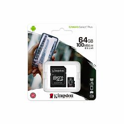 SD micro Kingston Canvas Select Plus 64GB, R100, adapter, SDCS2/64GB