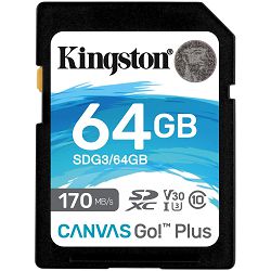 SD Kingston Canvas GO Plus 64GB, R170/W70, SDG3/64GB