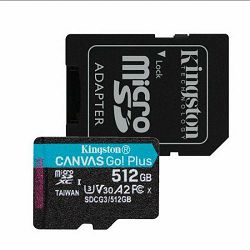 SD micro Kingston Canvas GO Plus 512GB, R170/W90, adapter, SDCG3/512GB