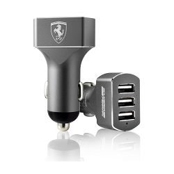 Ferrari auto punjač 3xUSB, 7.2A, 36W, Statined Alusminium, Grey