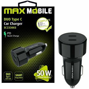 Auto adapter Maxmobile, PD QC3.0, Dual USB-C, SC-233003, 50W, crni