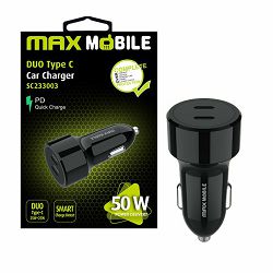 Auto adapter Maxmobile, PD QC3.0, Dual USB-C, SC-233003, 50W, crni