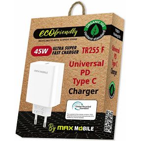 Kućni punjač Maxmobile, PD 45W, USB-C, TR-255 F, GRS, ECO, bijeli