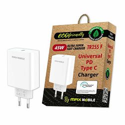 Kućni punjač Maxmobile, PD 45W, USB-C, TR-255 F, GRS, ECO, bijeli
