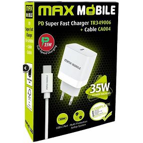 Kućni punjač Maxmobile, PD 35W, USB-C, TR-349006, USB-C kabel, bijeli