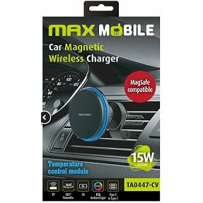 Maxmobile auto punjač+držač za mobitel TA0447-CV, Magsafe, 15W Wireless charger, Vent, Crni