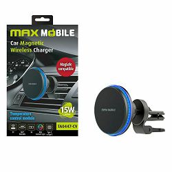 MAXMOBILE auto punjač+držač za mobitel TA0447-CV, Magsafe, 15W Wireless charger, Vent, Crni