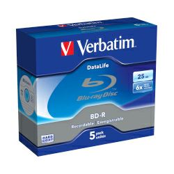 BD-R SL Verbatim 25GB 6x White Blue Surface Hard Coat 5-pack, V043836