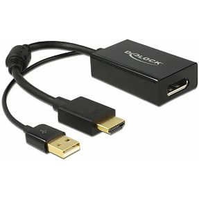 Adapter HDMI (M)/Display Port (Ž)+ USB 2.0, 0.25m, Black, Delock, 62667
