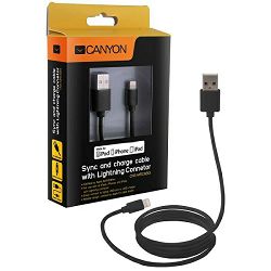 Kabel USB 1m, USB 2.0/Lightning, Canyon, crni, CNS-MFICAB01B