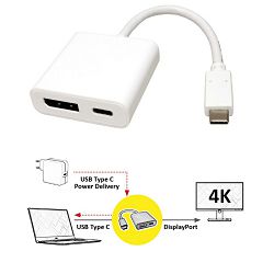 Adapter USB Type-C (M)/ Display Port, USB Type-C (Ž) power delivery, 0.10m, Roline, 12.03.3221