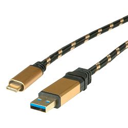 Kabel USB 3.1, 1m, USB-A/USB-C M/M, Roline, Crno-Zlatni, 11.02.9013