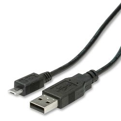 Kabel USB 1.8m, USB micro, Crni, Roline, 11.02.8752