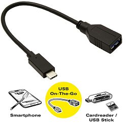 Adapter USB OTG 0.15m, USB Type-C (M)/USB 3.2 (Ž), Black, Roline, 11.02.9030