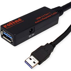 Kabel produžni USB 3.2 Gen1, 10m, USB-A/USB-A M/F, Aktivni, Roline, Crni, 12.04.1070