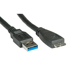 Kabel USB 3.0, 0.8m, USB-A/Micro USB-B SS M/M, Roline, Crni, 11.02.8873