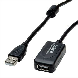 Kabel USB 2.0, 5m, USB-A/USB-A M/F, Aktivni, Roline, Crni, S3114