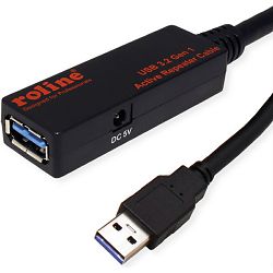 Kabel USB 3.2, 15m, USB-A/USB-A M/F, Aktivni, Roline, Crni, 12.04.1071