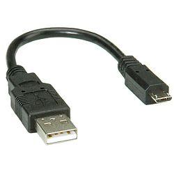 Kabel USB 2.0, 0.15m, USB-A/Micro USB-B M/M, Roline, Crni, 11.02.8310