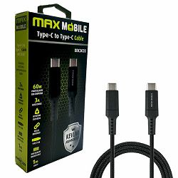 Kabel USB 2.0, 1m, USB-C/USB-C M/M, Maxmobile UDC 3028 Kevlar, 3A/65W, Crni