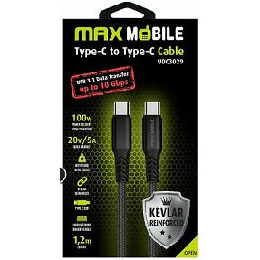 Kabel USB 3.1, 1.2m, USB-C/USB-C M/M, Maxmobile UDC3029 Kevlar, 5A/100W, Crni
