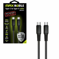 Kabel USB 3.1, 1.2m, USB-C/USB-C M/M, Maxmobile UDC3029 Kevlar, 5A/100W, Crni