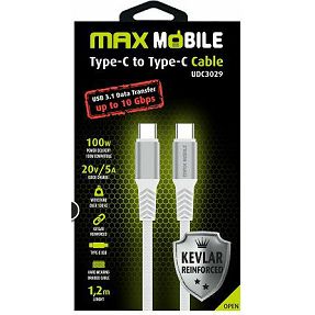 Kabel USB 3.1, 1.2m, USB-C/USB-C M/M, Maxmobile UDC3029 Kevlar, 5A/100W, Bijeli