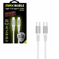 Kabel USB 3.1, 1.2m, USB-C/USB-C M/M, Maxmobile UDC3029 Kevlar, 5A/100W, Bijeli