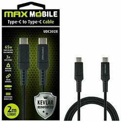 Kabel USB 2.0, 2m, USB-C/USB-C M/M, Maxmobile UDC 3028 Kevlar, 3A/65W, Crni