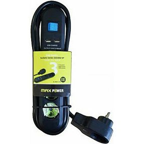 Produžna letvica MAXPOWER GC03KU-SP 4 utičnice +2x USB  3m, s prekidačem, prenaponska zaštita