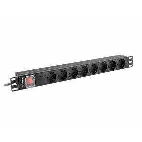 Lanberg strujna priključnica 19", 1U, 8×Schuko, 16 A, kabel 2 m, s prekidačem, crna