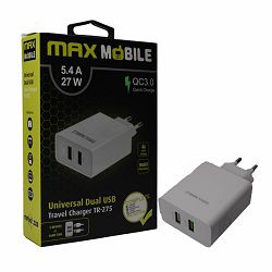 MAXMOBILE KUĆNI ADAPTER QC 3.0 QUICK CHARGE DUAL USB TR-275 5.4A,27W bijeli