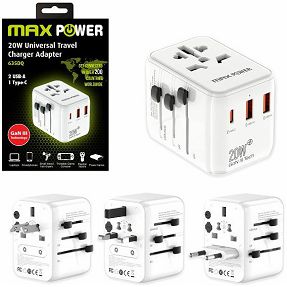 MAXPOWER ADAPTER PUTNI 635DQ Gan 1XPD Type C+2X USB A, BIJELI