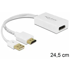 Adapter HDMI (M)/Display Port (Ž)+ USB 2.0, 0.25m, White, Delock, 62496