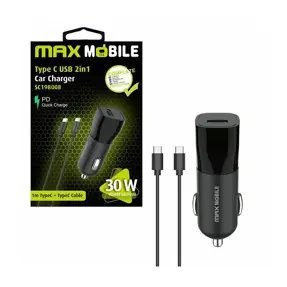Auto adapter Maxmobile, PD QC3.0, USB-C, SC-198008, USB-C kabel, 30W
