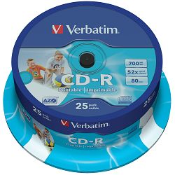 CD-R medij Verbatim 700MB 52× DataLife Inkjet Printable 25-pack, V043439