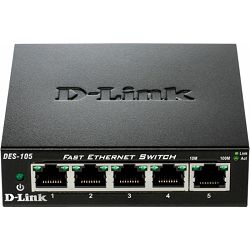 D-Link Switch DES-105, 5-Port, 10/100 Mbps, Fast Ethernet, metalno kućište, DES-105/E