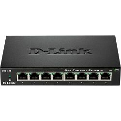 D-Link DES-108, 8-Port 10/100 Mbps Fast Ethernet Unmanaged Desktop Switch, metalno kućište