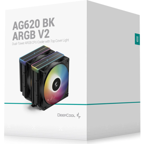 DeepCool cooler AG620 BK ARGB V2, Intel/AMD, 2x120mm, TDP 260W, Black, R-AG620-BKAMMN-GJD