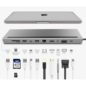 Docking station Asonic USB Type-C, USB-A, HDMI, VGA, SD, microSD, RJ45, UHCH1102