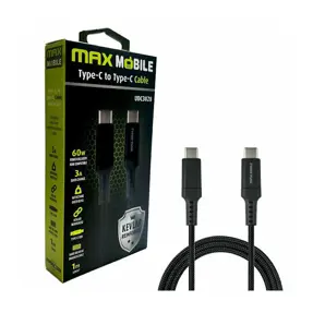 Kabel USB 2.0, 1m, USB-C/USB-C M/M, Maxmobile UDC 3028 Kevlar, 3A/65W, Crni